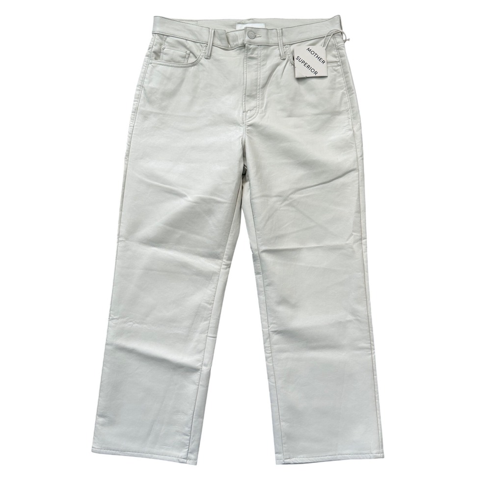 Mother Superior The Rambler Zip Ankle Ivory Coated Recycled Leather Pants 33 NEW
